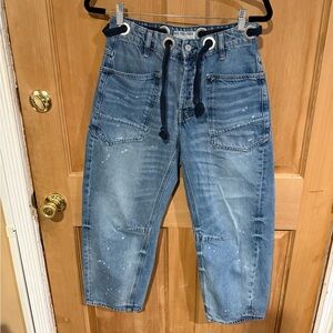 Blue Drawstring Painter-Style Barrel Denim Jeans